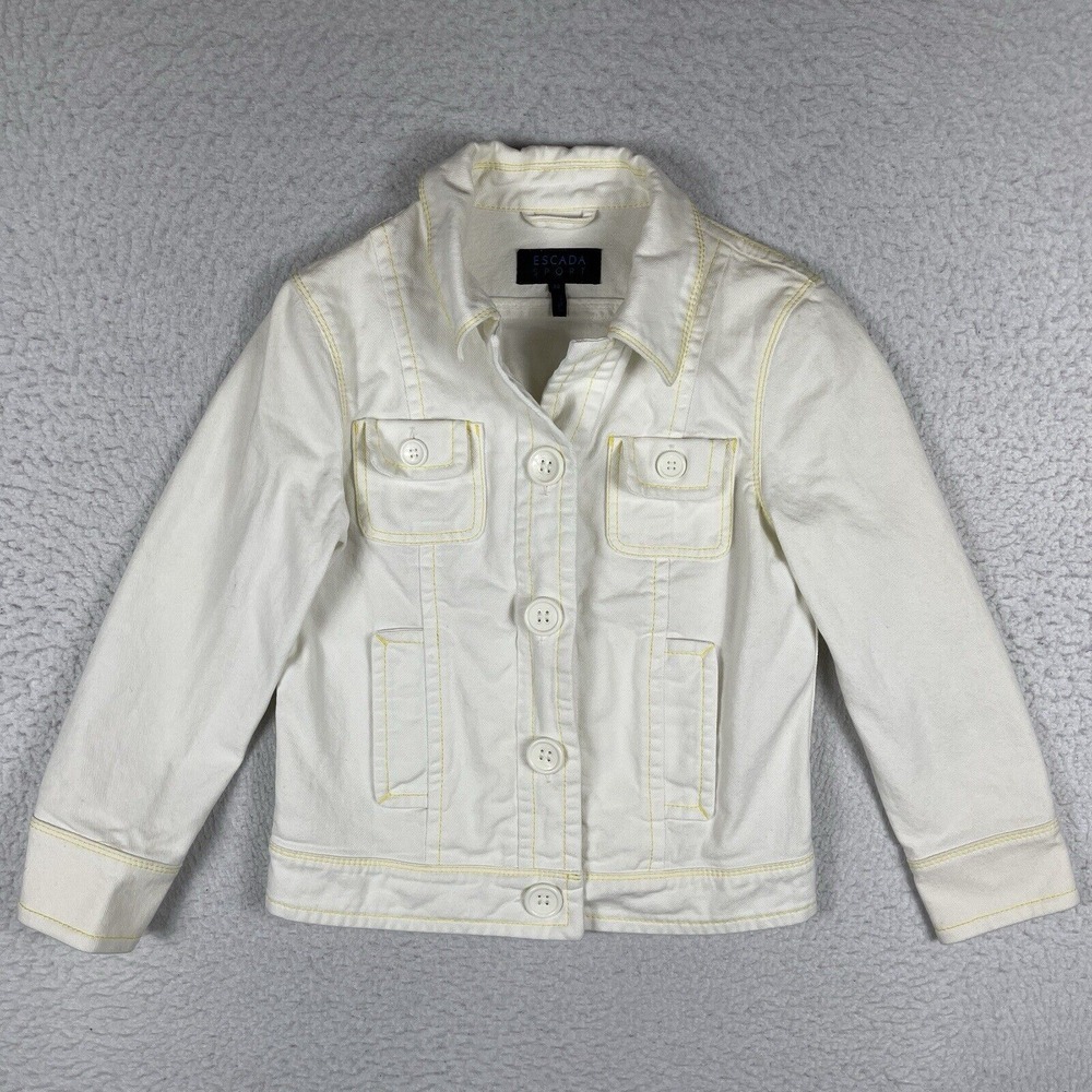 Escada Sport Jean Jacket Womens 34 White Yellow Accents Luxury Fashion Academia